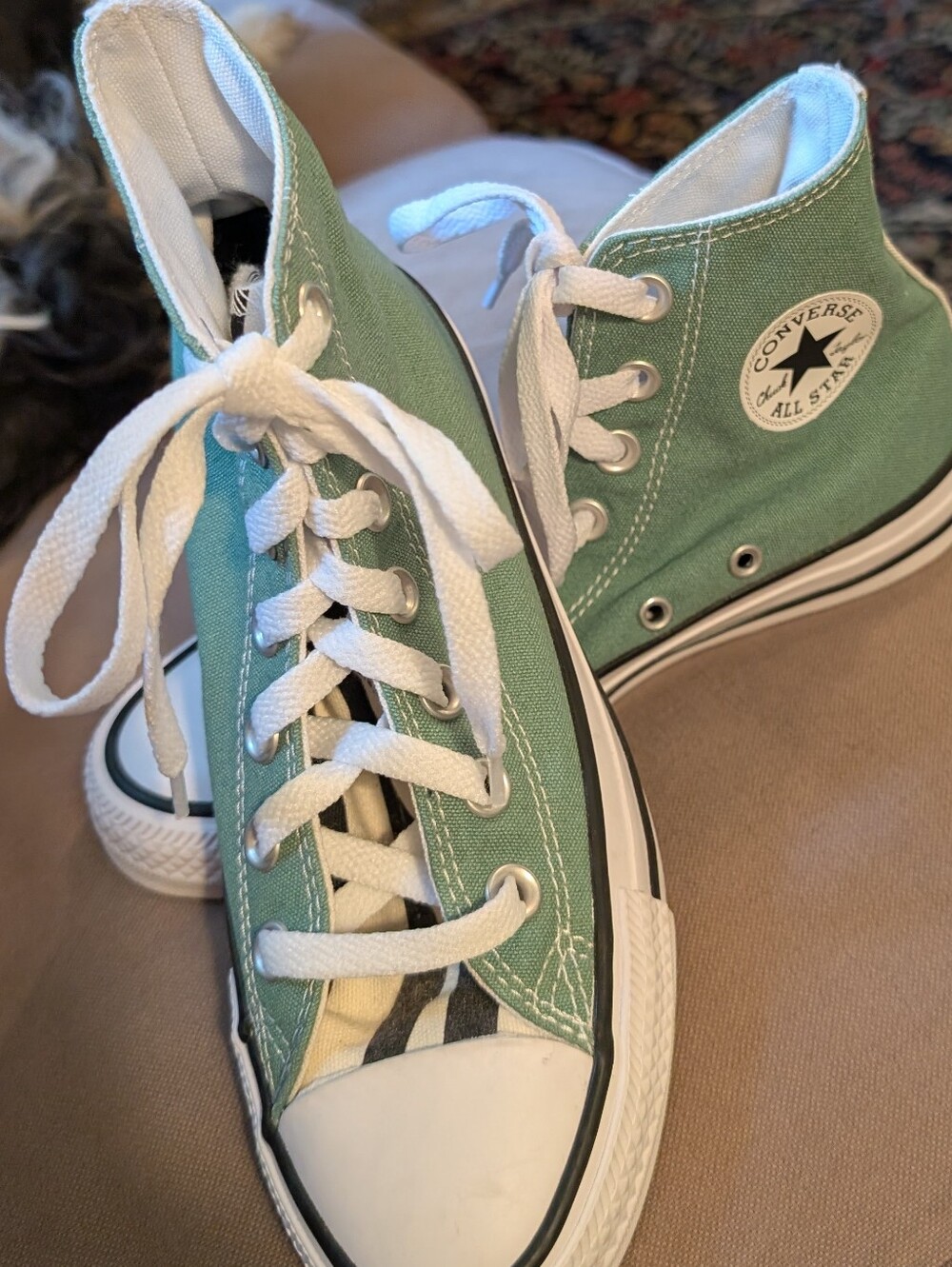 Converse Kids High-Top Canvas Sneakers - Green & Zebra Print Size 5